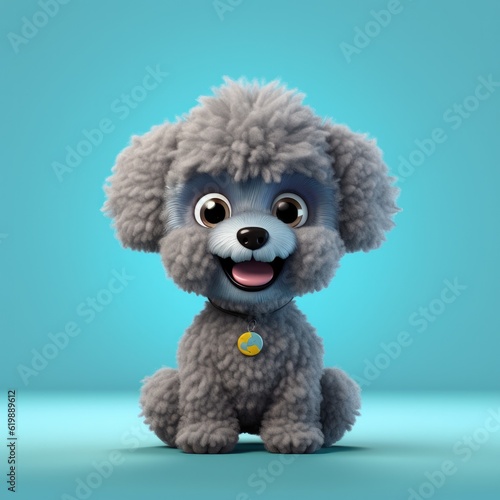 Toy poodle puppy 3d cartoon, gray with blue background © Case