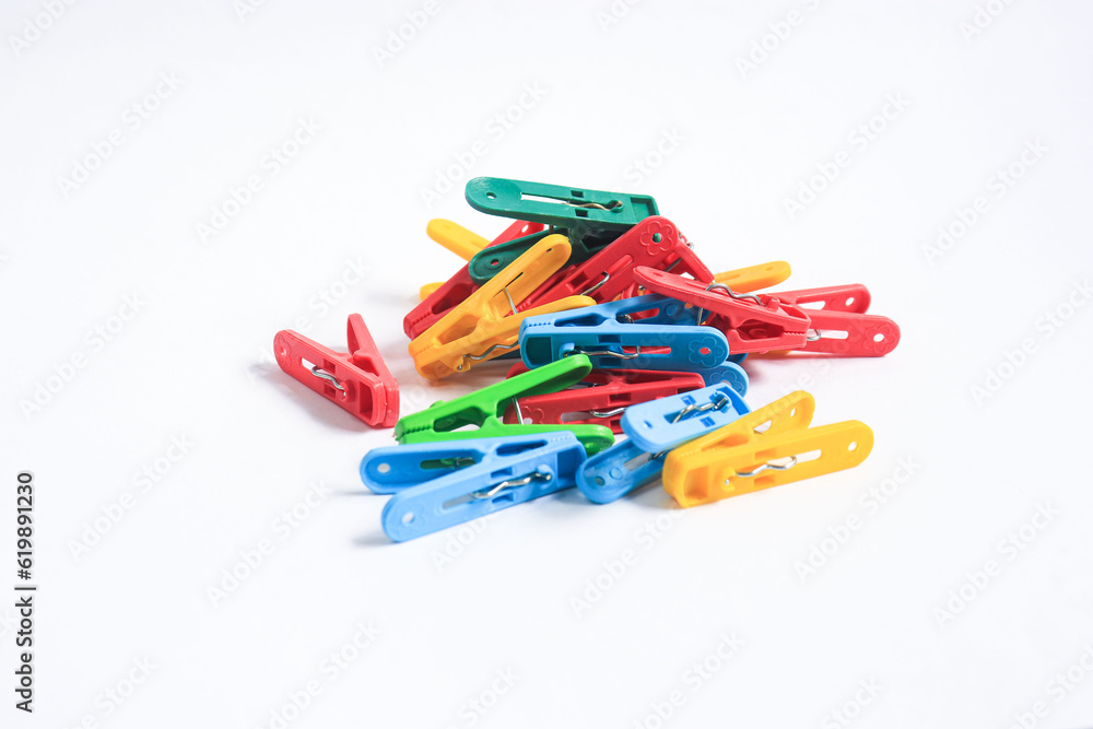 plastic clips colorful on white background plastic clips colorful on white background