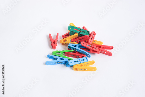 plastic clips colorful on white background
