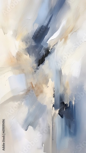 Abstract minimal smokey brush stroke painting beige and blue