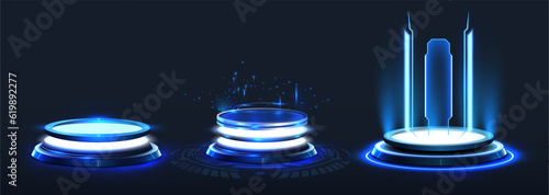 Photo Game portal ui with hologram light technology and neon circle effect