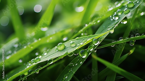 Fresh grass with dew water drops 