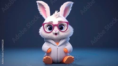 Fluffy bunny dons a cozy sweater and a pair of tiny glasses, giving it an intellectual and endearing appearance that melts hearts. Generative AI