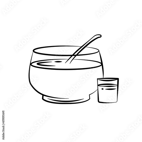 Grog. Vector illustration with hot tasty drink and its ingredients in circle composition and handwriting. Hand drawn doodle cup with delicious beverage for recipe card, poster or menu design