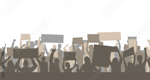 Protest crowd holding up placard style isolated on white background