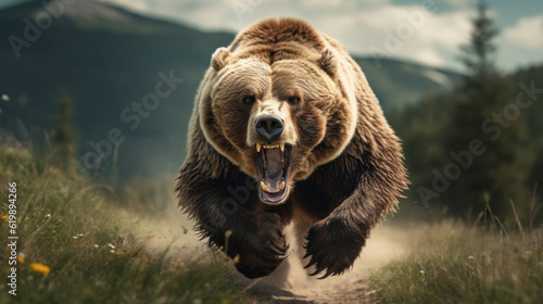 scary large bear running and chasing photo