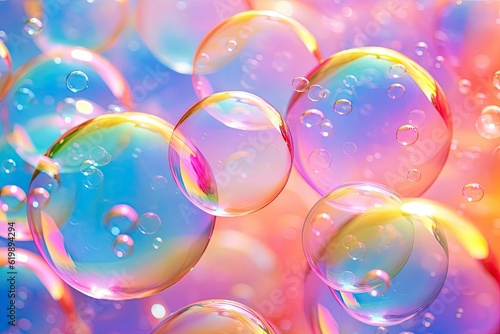 Bright varied soap bubbles background.