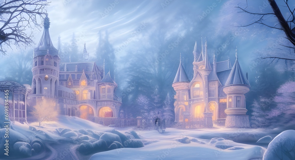 Obraz premium Beautiful castle in the deep forest. Illustration AI generated