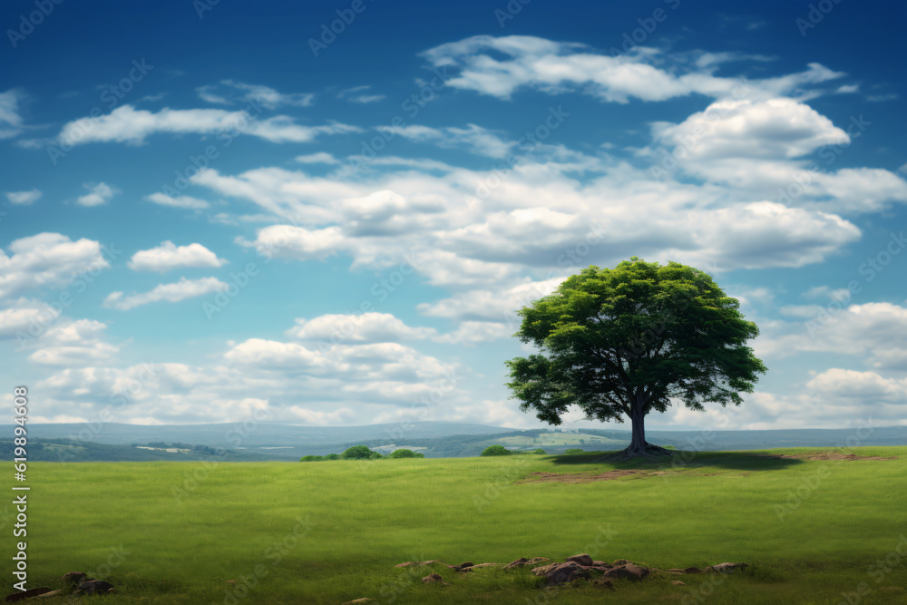 Green field tree and blue skygreat as a background photography Green field tree and blue skygreat as a background photography