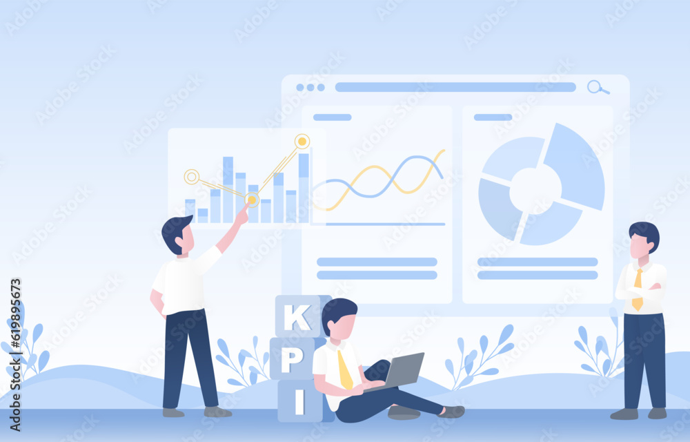 The concept of key performance indicators (KPI). Review of business ideas, marketing plans, evaluations, financial strategy, infographic information. Business growth achieve strategy objectives. The concept of key performance indicators (KPI). Review of business ideas, marketing plans, evaluations, financial strategy, infographic information. Business growth achieve strategy objectives.