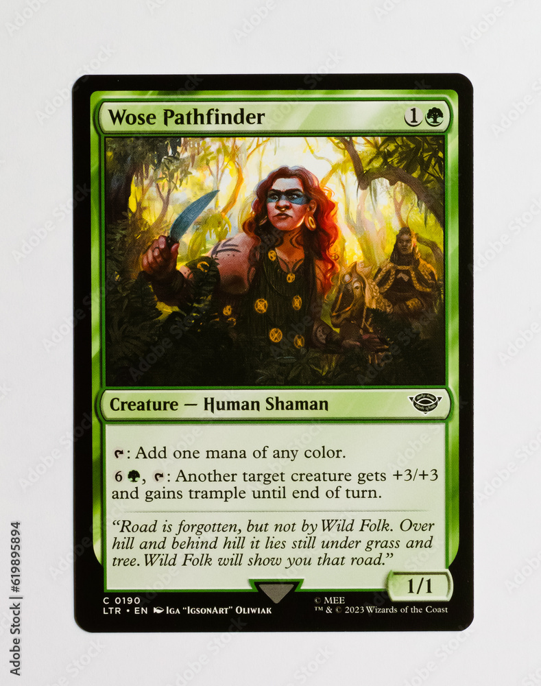 Hamburg, Germany 06092023 photo of the English magic the gathering game card Wose Pathfinder