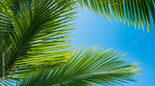  Palmwedeln vor einem blauen Himmel, Generative AI