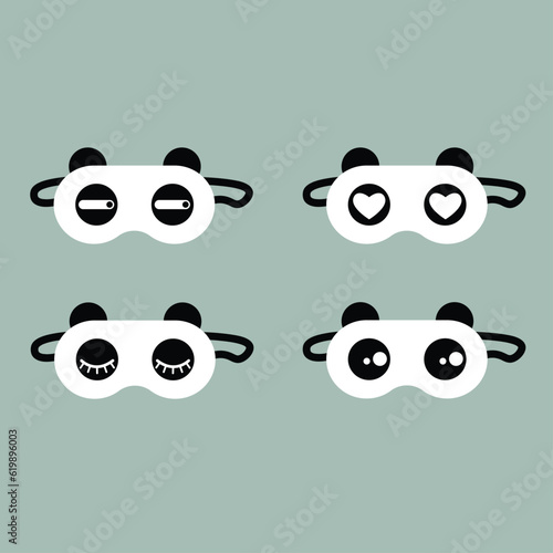 Cute panda sleep mask flat vector. Black and white sleep mask icons