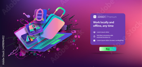 Horizontal web banner with a travel and vacation icon on the labtop screen