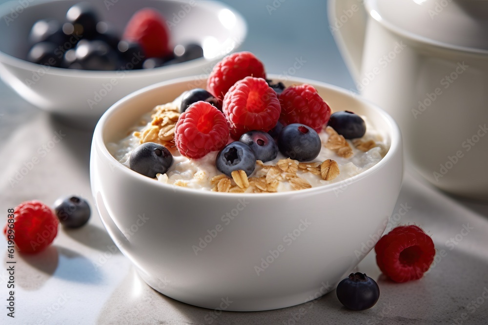 Fit and healthy baked oats with nuts and fruits. Generative AI Fit and healthy baked oats with nuts and fruits. Generative AI
