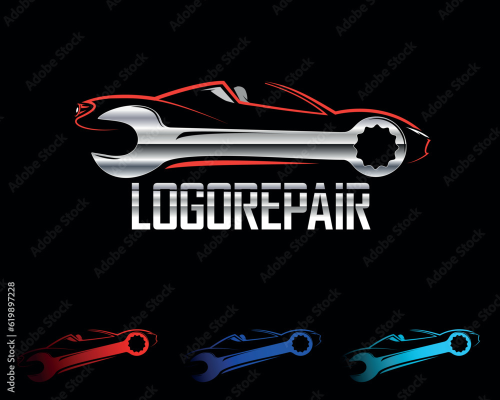 Fototapeta premium Sport Car Logo Mechanic Tool in Light Red and Metallic Effect With Colours Variations