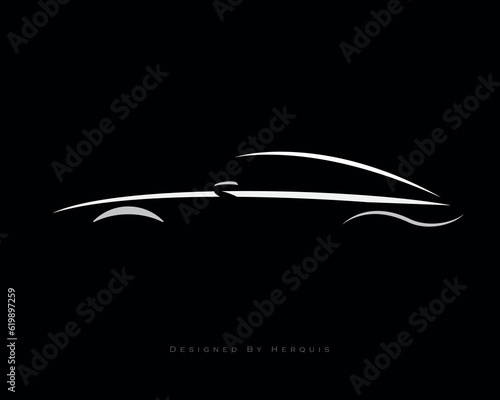 Solo Silhouette Outline Concept Sport Car in Black Background