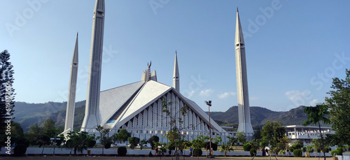 The Faisal Mosque (Urdu: فیصل مسجد, romanized: faisal masjid) is the national mosque of Pakistan, located in capital Islamabad.[1][2] It is the fifth-largest mosque in the world photo