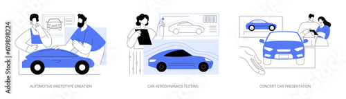 Vehicle prototype abstract concept vector illustrations.