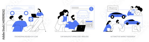 Vehicle manufacturing business abstract concept vector illustrations.