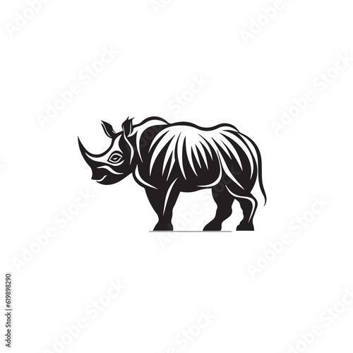 African savannah standing rhinoceros isolated in cartoon style. Educational zoology illustration, coloring book picture. Logo, icon style. Black and white © Alexey