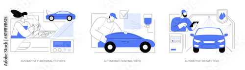 Car quality inspection abstract concept vector illustrations.