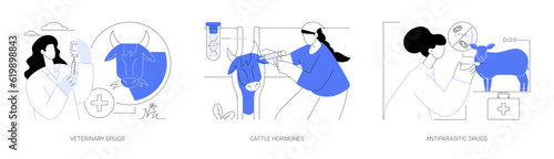 Drugs for livestock abstract concept vector illustrations.