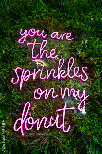 Papier peint pinker Schriftzug you are the sprinkles on my donut als Leuchtstoff-Lampe auf