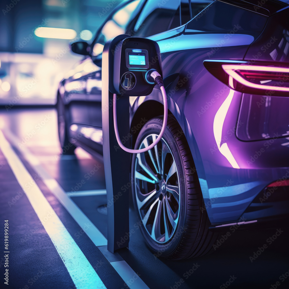 violet electric vehicle with charger.ai generative illustration violet electric vehicle with charger.ai generative illustration