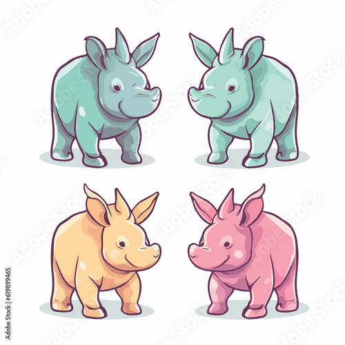 African savannah standing rhinoceros isolated in cartoon style. Educational zoology illustration  coloring book picture. Logo  icon style