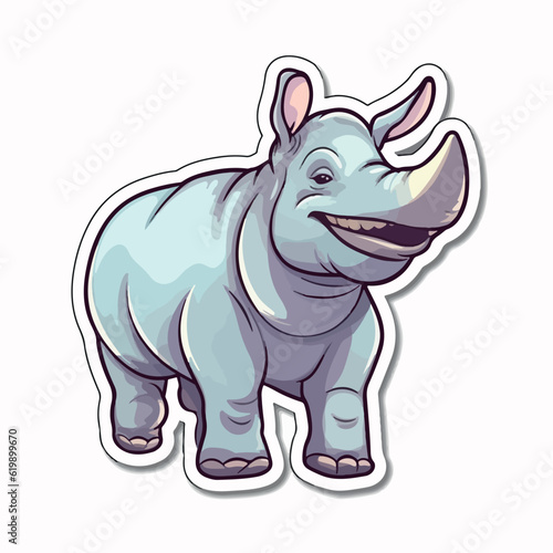 African savannah standing rhinoceros isolated in cartoon style. Educational zoology illustration  coloring book picture. Logo  icon style