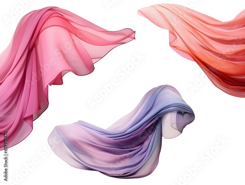 Set of Flying Luxurious Pink, Purple Silk Fabric or curtain texture cloth for Grand Opening Ceremony. Generative AI