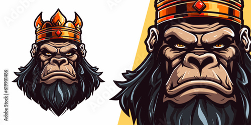 Regal Ruler: King Gorilla Kong with Crown Logo Mascot for E-Sport and Sports Teams - Vector Illustration Graphic