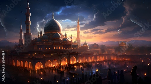 Ramadan Islam Mosque beautiful illustration background design, religion Alah, Generative AI