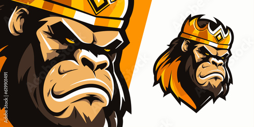 Majestic Monarch: King Gorilla Kong with Crown Logo Mascot for Sporting and E-Sports Teams - Illustration Vector Graphic