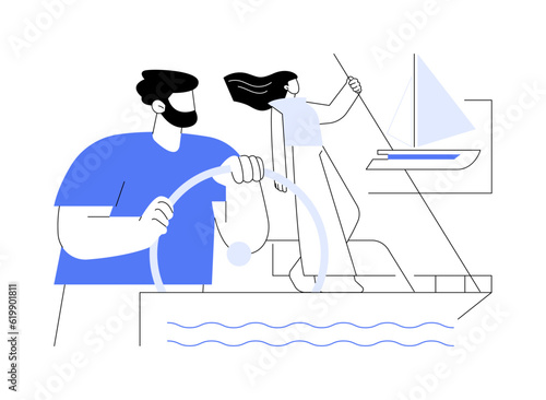 Yacht steering system abstract concept vector illustration.
