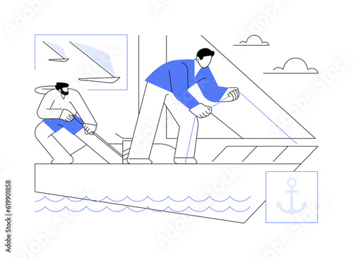 Anchor sail yacht abstract concept vector illustration.