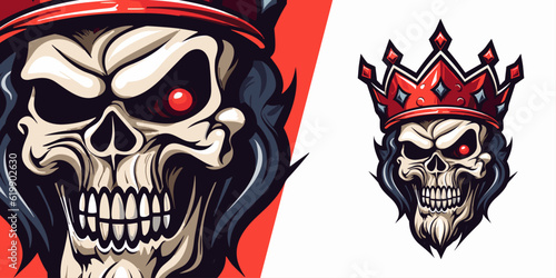 Illustrated Skull King: Crowned Mascot for Gaming Teams - Vector Graphic
