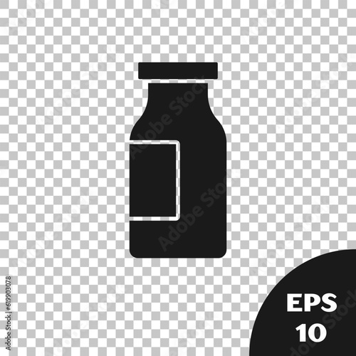 Black Closed glass bottle with milk icon isolated on transparent background. Vector