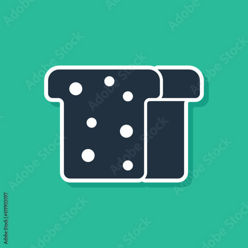 Blue Bread toast for sandwich piece of roasted crouton icon isolated on green background. Lunch, dinner, breakfast snack. Vector