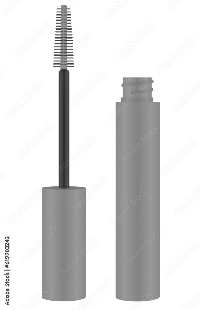 Fototapeta premium Grey mascara, open bottle, vector
