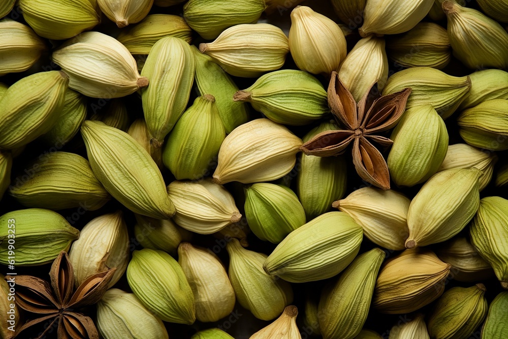 Cardamom spice as texture. Generative AI.