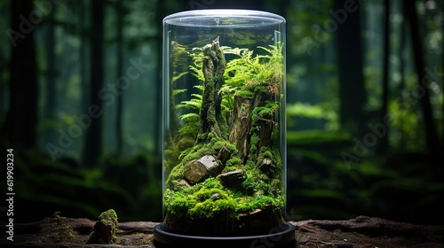 Terarium with moss and roots Generative AI
