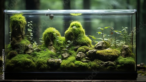 Terarium with moss and roots Generative AI photo