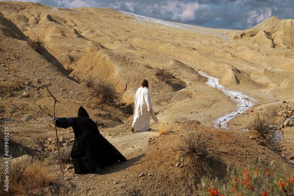 Temptation of Christ in the Wilderness of Judea - Israel. Stock Photo ...
