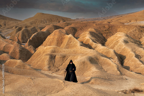 Prophet of the Old Testament in the desert. Biblical illustration.