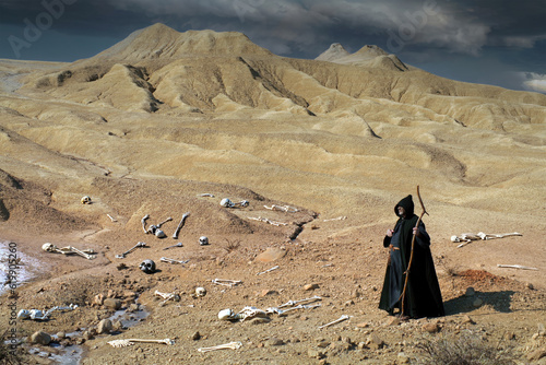 Prophet Ezekiel in the Valley of Dry Bones. Biblical concept of resurrection.