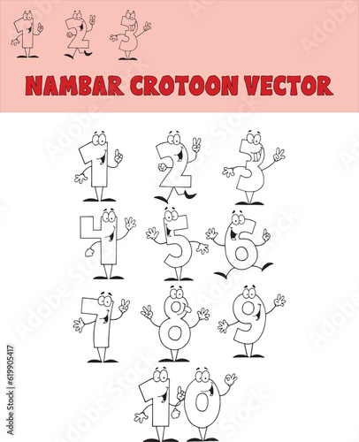 Cartoon numbers collection coloring book vector image 