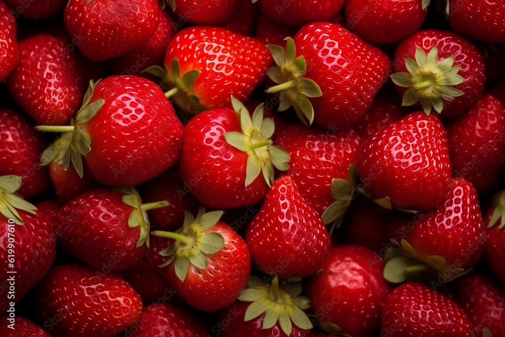 Strawberries as background and texture. Generative AI. Strawberries as background and texture. Generative AI.