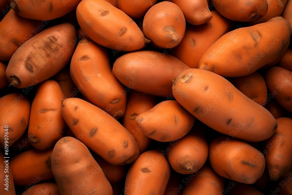 Sweet potato as background and texture. Generative AI. Sweet potato as background and texture. Generative AI.